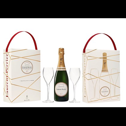 View Laurent Perrier La Cuvee Brut Champagne and 2 Branded Flutes Gift boxed number 1