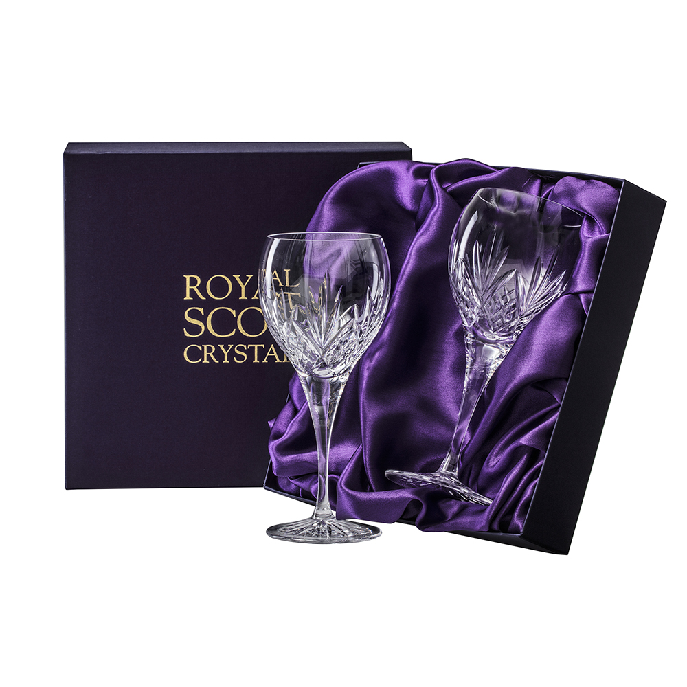 Buy And Send 2 Royal Scot Crystal Wine Glasses - Highland - PRESENTATION BOXED Gift Online