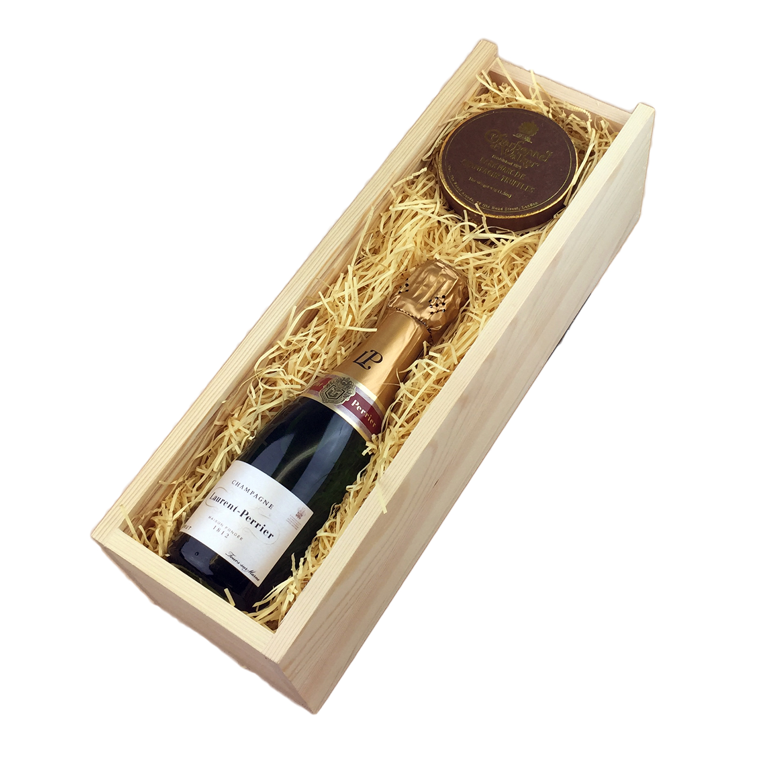 Buy & Send Laurent Perrier La Cuvee, 20cl & 100g Chocolates Wooden Box Gift Online | Gifts ...