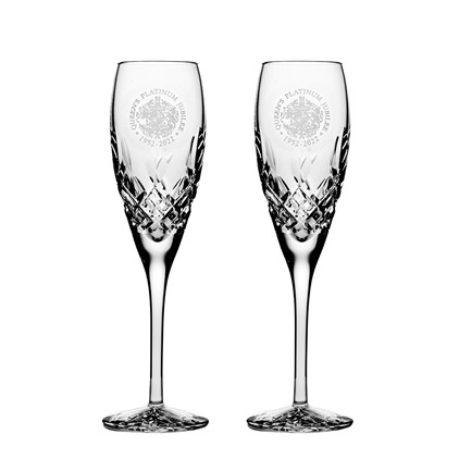 View Royal Scot Crystal - Queen's Platinum Jubilee - 2 Westminster Crystal Champagne Flutes Presentation Boxed number 1