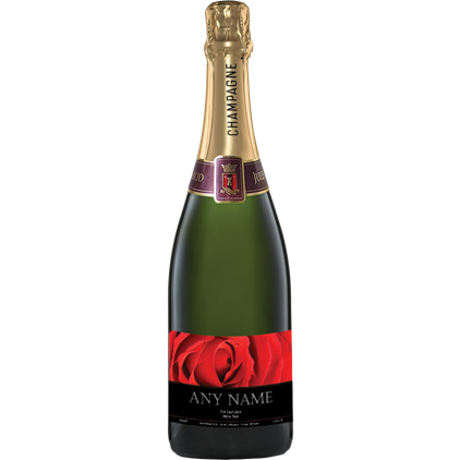 View Personalised Champagne - Red Rose Label & Truffles, Wooden Box number 1