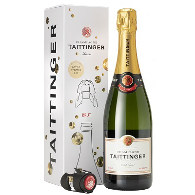 Taittinger Brut 75cl Champagne And Bottle Stopper Gift Box Set