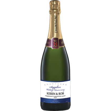 View Personalised Champagne - Sapphire Anniversary Label & Truffles, Wooden Box number 1