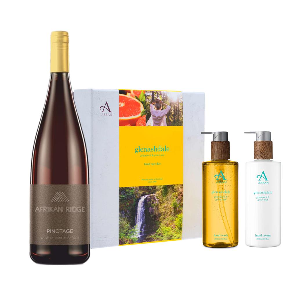Afrikan Ridge Pinotage 75cl Red Wine with Arran Glenashdale Hand Care Gift Set