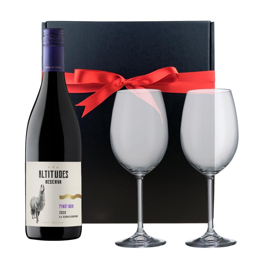 Altitudes Reserva Pinot Noir 75cl And Bohemia Glasses In A Gift Box