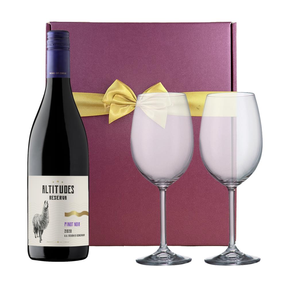 Altitudes Reserva Pinot Noir 75cl Red Wine And Bohemia Glasses In A Gift Box