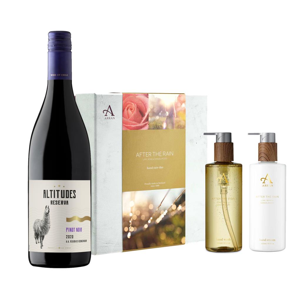 Altitudes Reserva Pinot Noir 75cl Red Wine with Arran After The Rain Hand Care Set