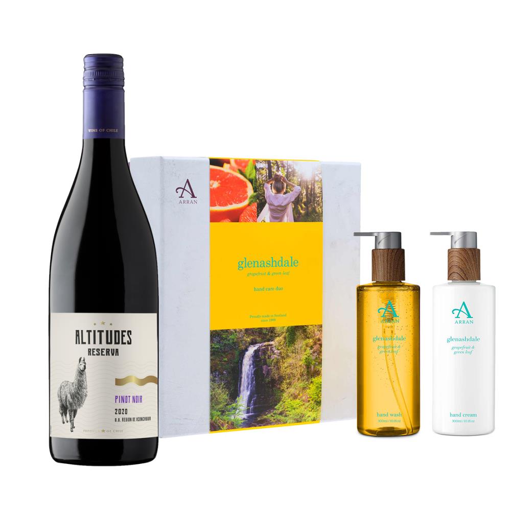 Altitudes Reserva Pinot Noir 75cl Red Wine with Arran Glenashdale Hand Care Gift Set