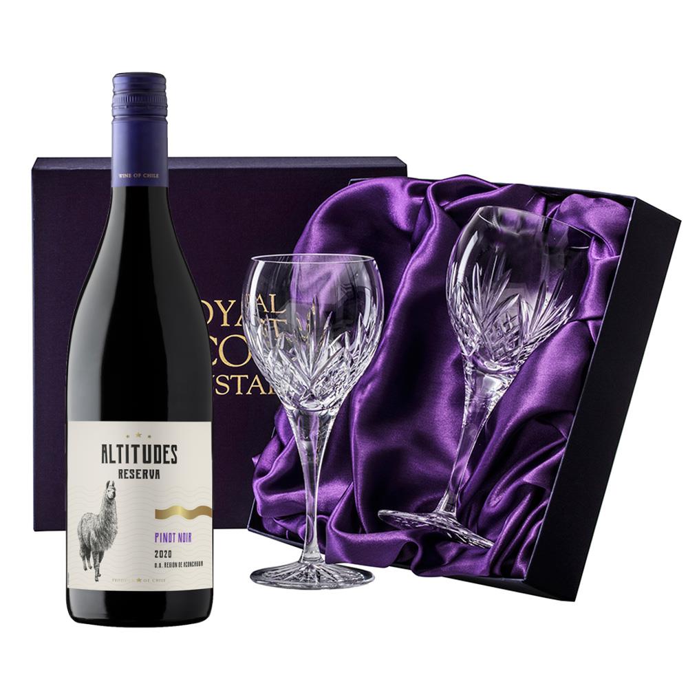 Altitudes Reserva Pinot Noir 75cl, With Royal Scot Wine Glasses