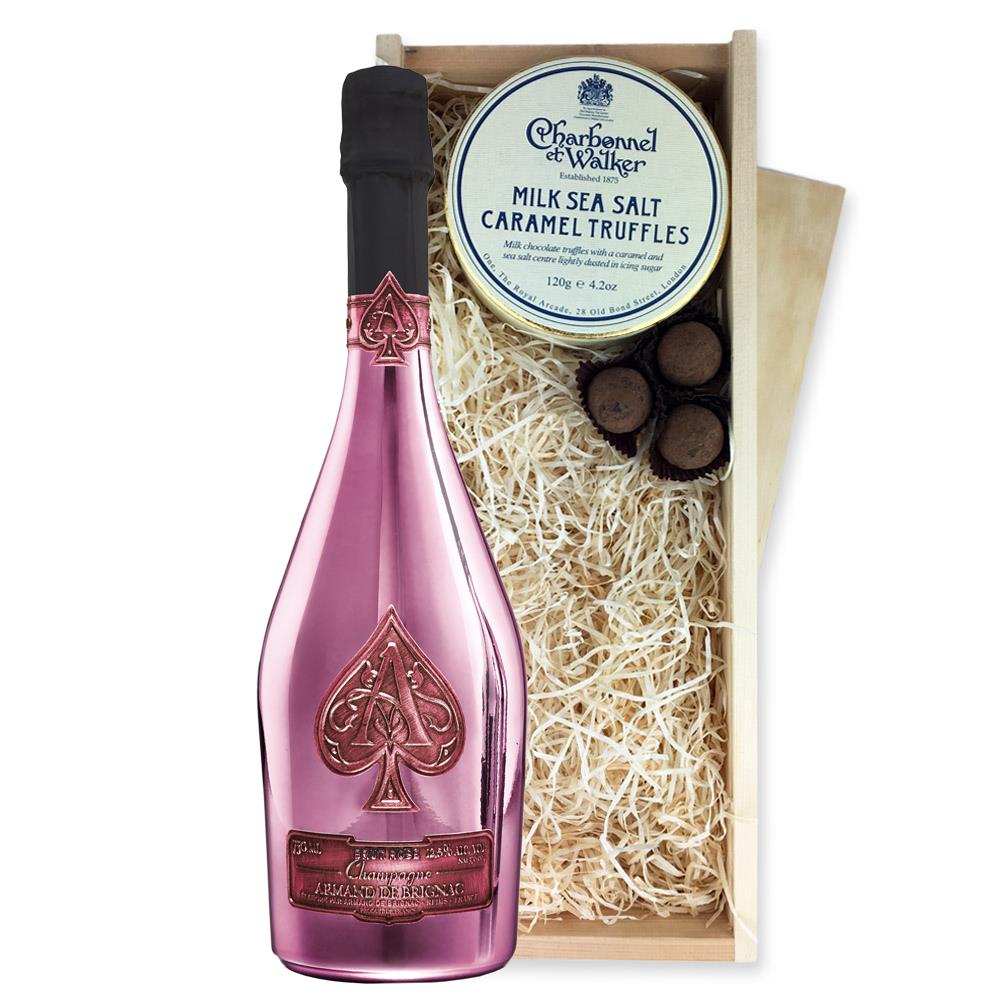 Armand de Brignac Brut Rose 75cl And Milk Sea Salt Charbonnel Chocolates Box