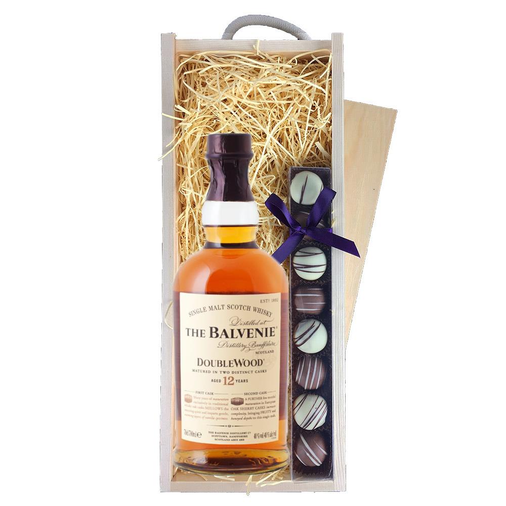 Balvenie 12 Year Old DoubleWood Whisky 70cl & Truffles, Wooden Box