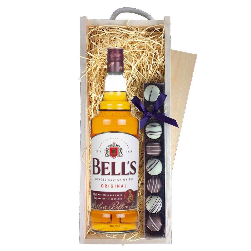 Bells 8 year Old 70cl & Truffles, Wooden Box