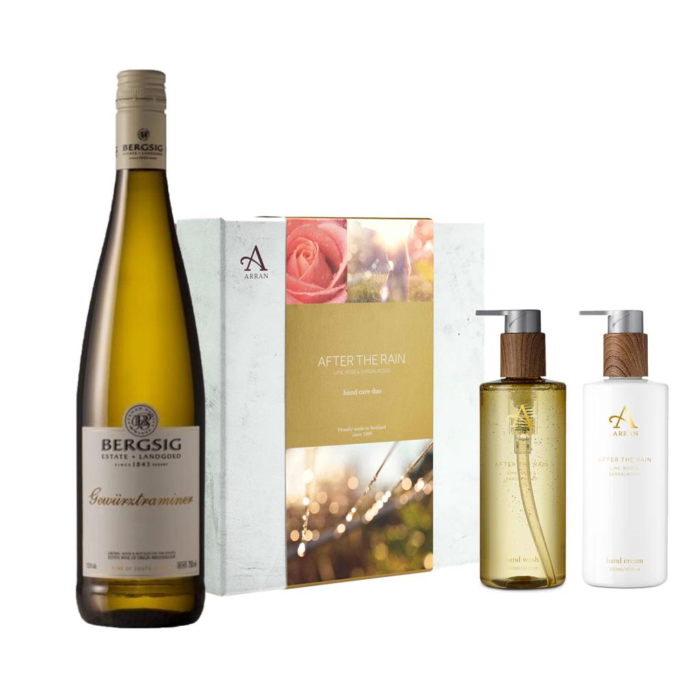 Bergsig Estate Gewurztraminer 75cl White Wine with Arran After The Rain Hand Care Set