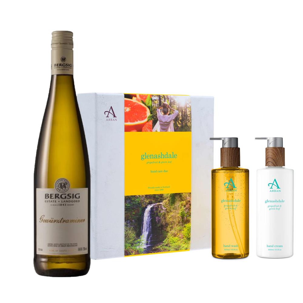 Bergsig Estate Gewurztraminer 75cl White Wine with Arran Glenashdale Hand Care Gift Set