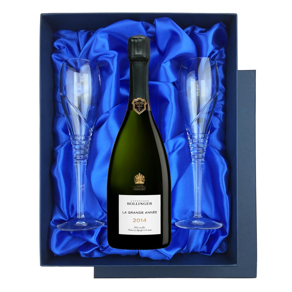 Bollinger Grande Annee, Vintage, 2014 in Blue Luxury Presentation Set With Flutes