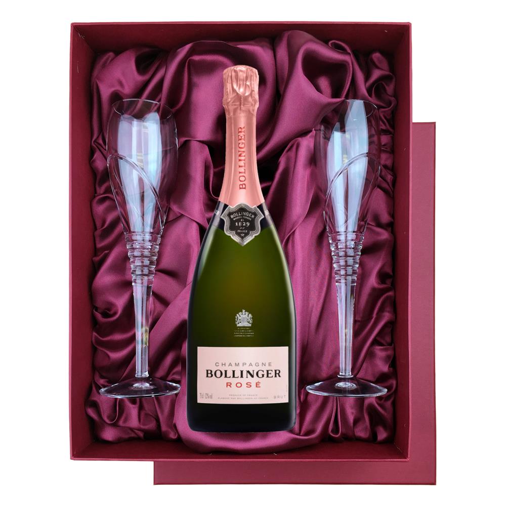 Bollinger Rose Champagne 75cl in Burgundy Presentation Set With Flutes