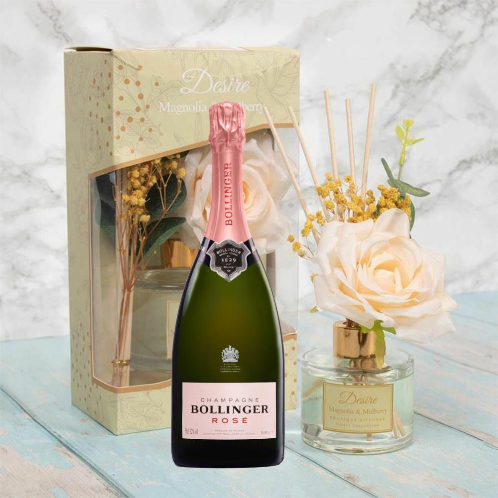 Bollinger Rose Champagne 75cl With Magnolia & Mulberry Desire Floral Diffuser