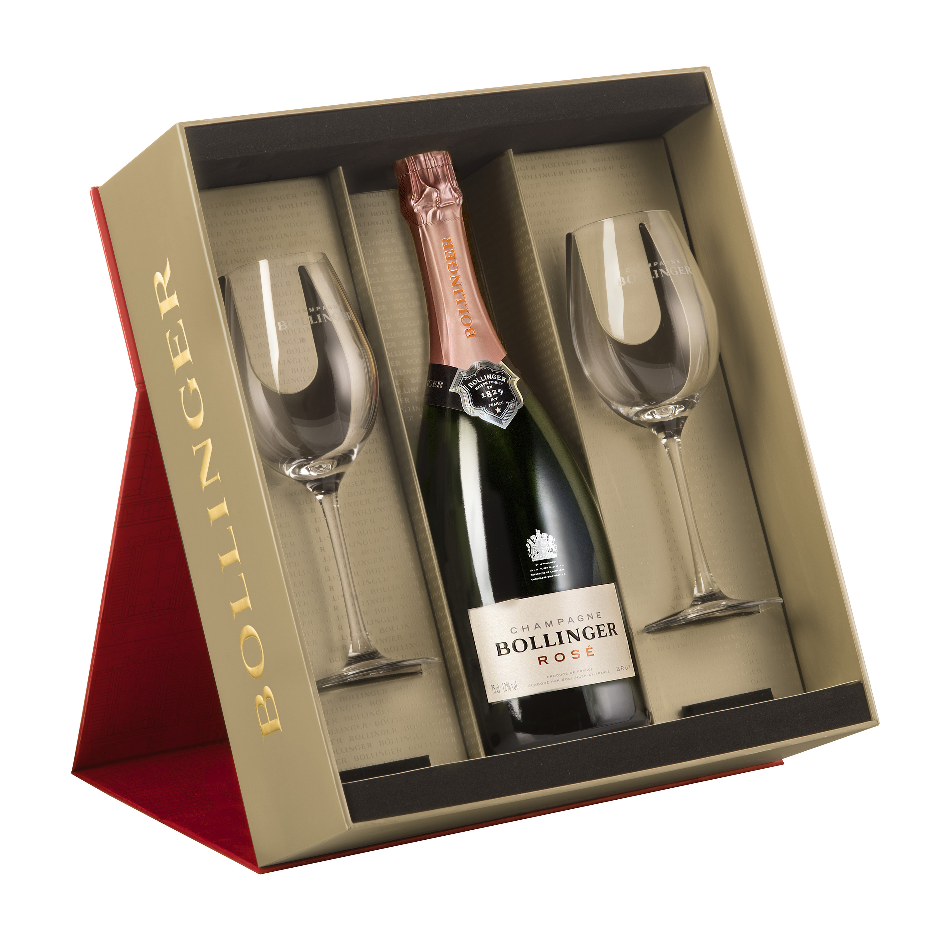 Buy And Send  Bollinger Rose Champagne And 2 branded Glasses Champagne Gift set  Gift Online