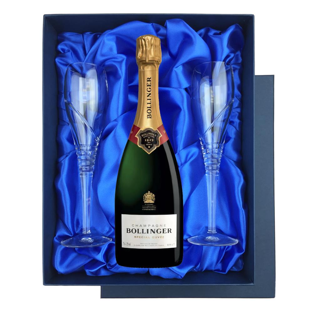 Bollinger Special Cuvee Brut 75cl in Blue Luxury Presentation Set With Flutes