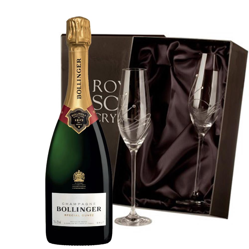 Bollinger Special Cuvee Brut 75cl With Diamante Crystal Flutes
