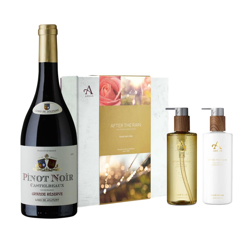 Castelbeaux Pinot Noir 75cl Red Wine with Arran After The Rain Hand Care Set