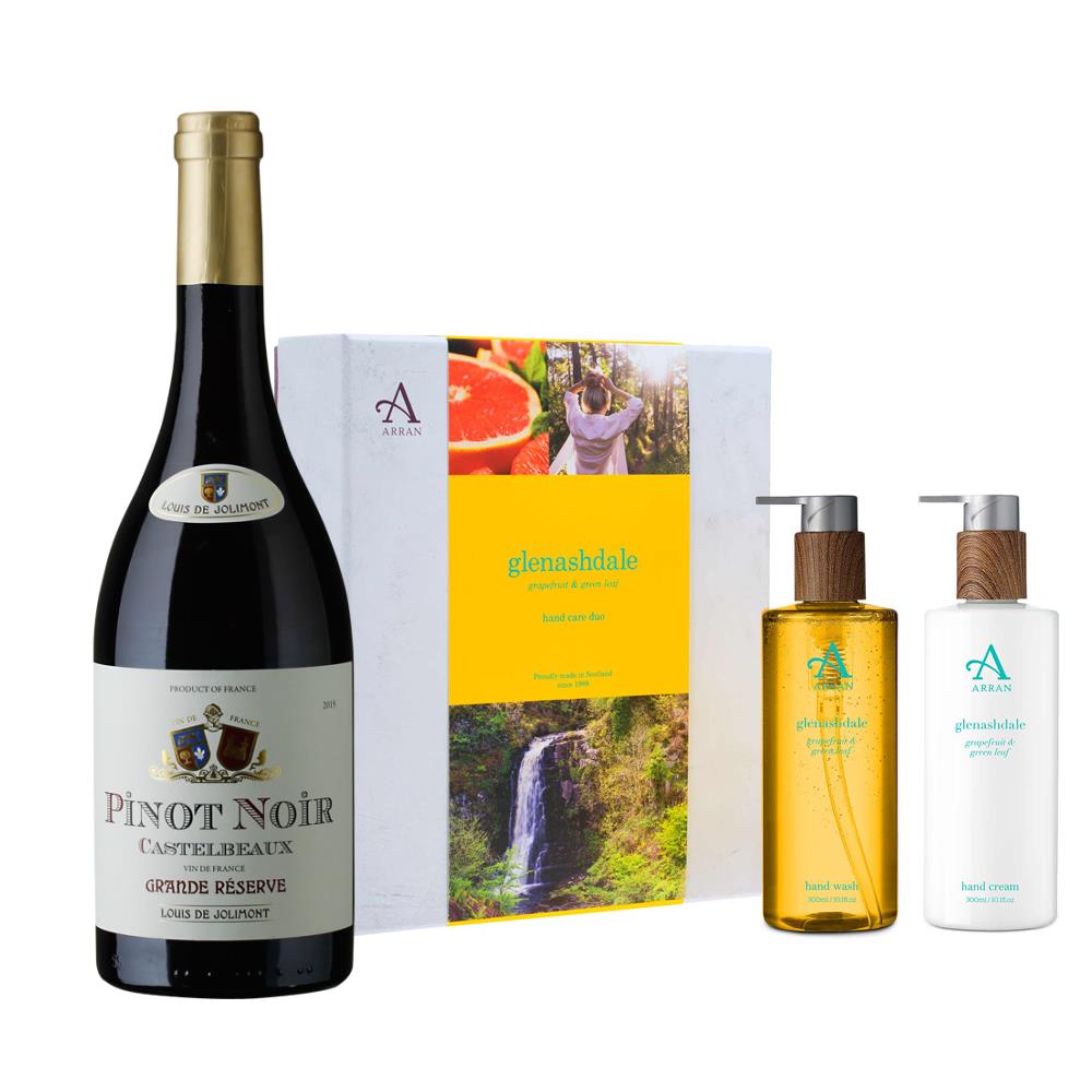 Castelbeaux Pinot Noir 75cl Red Wine with Arran Glenashdale Hand Care Gift Set