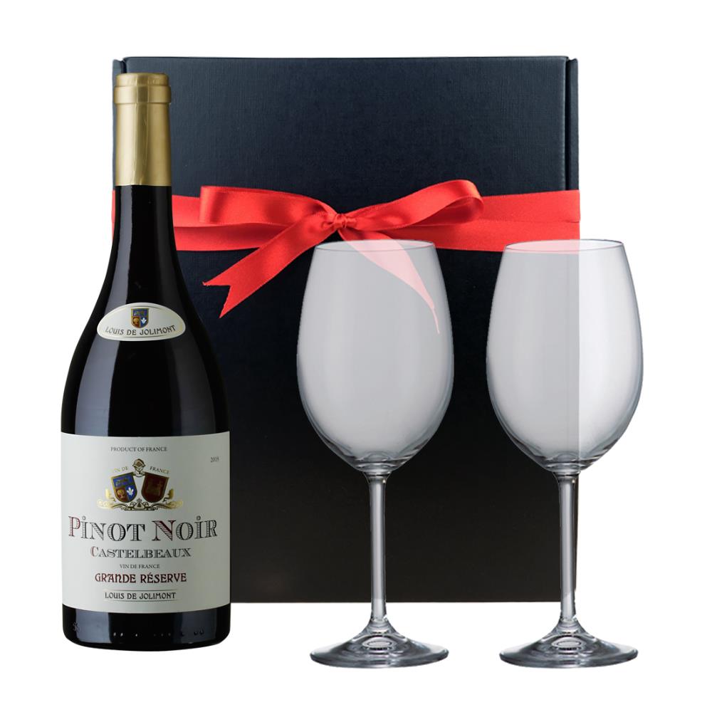 Castelbeaux Pinot Noir And Bohemia Glasses In A Gift Box