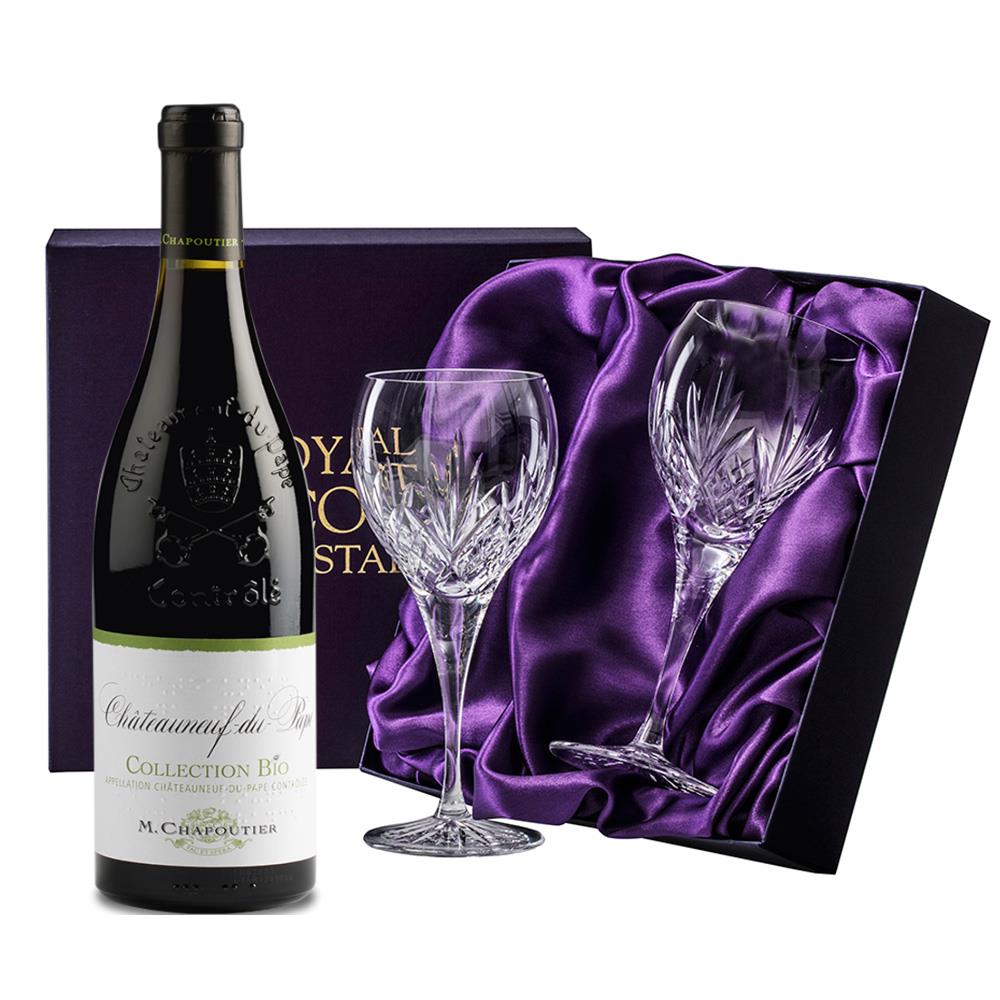 Chateauneuf-du-Pape Collection Bio M.Chapoutier 75cl Red Wine, With Royal Scot Wine Glasses