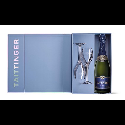 View Taittinger Prelude Grands Crus 75cl and Flutes in Branded Two Tone Gift Box number 1
