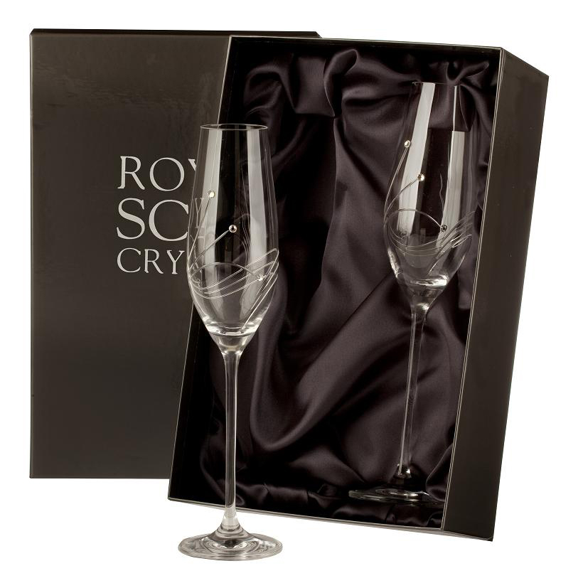 Buy And Send 2 Royal Scot Crystal Champagne Flutes - Diamante - PRESENTATION BOXED Gift Online