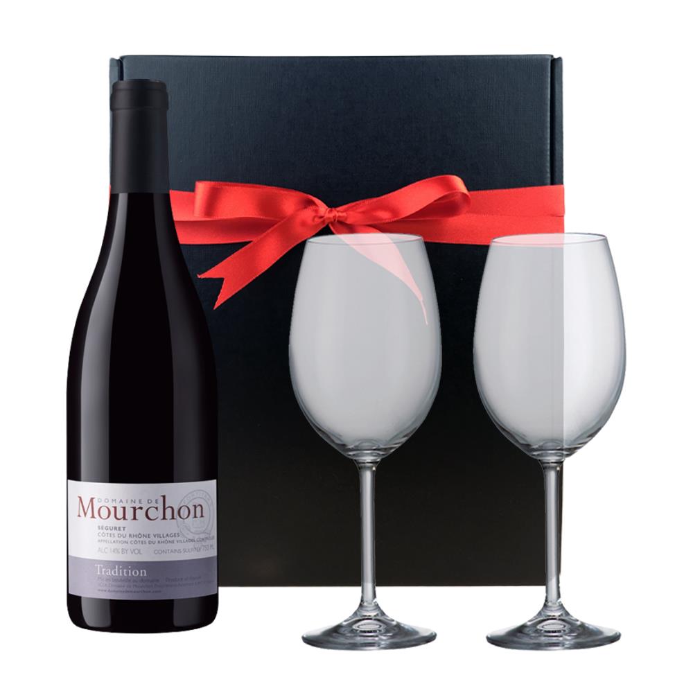 Domaine Mourchon Cotes du Rhone Tradition And Bohemia Glasses In A Gift Box