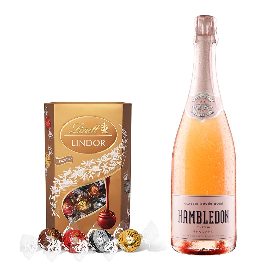 Hambledon Classic Cuvee Rose English Sparkling Wine 75cl With Lindt Lindor Assorted Truffles 200g
