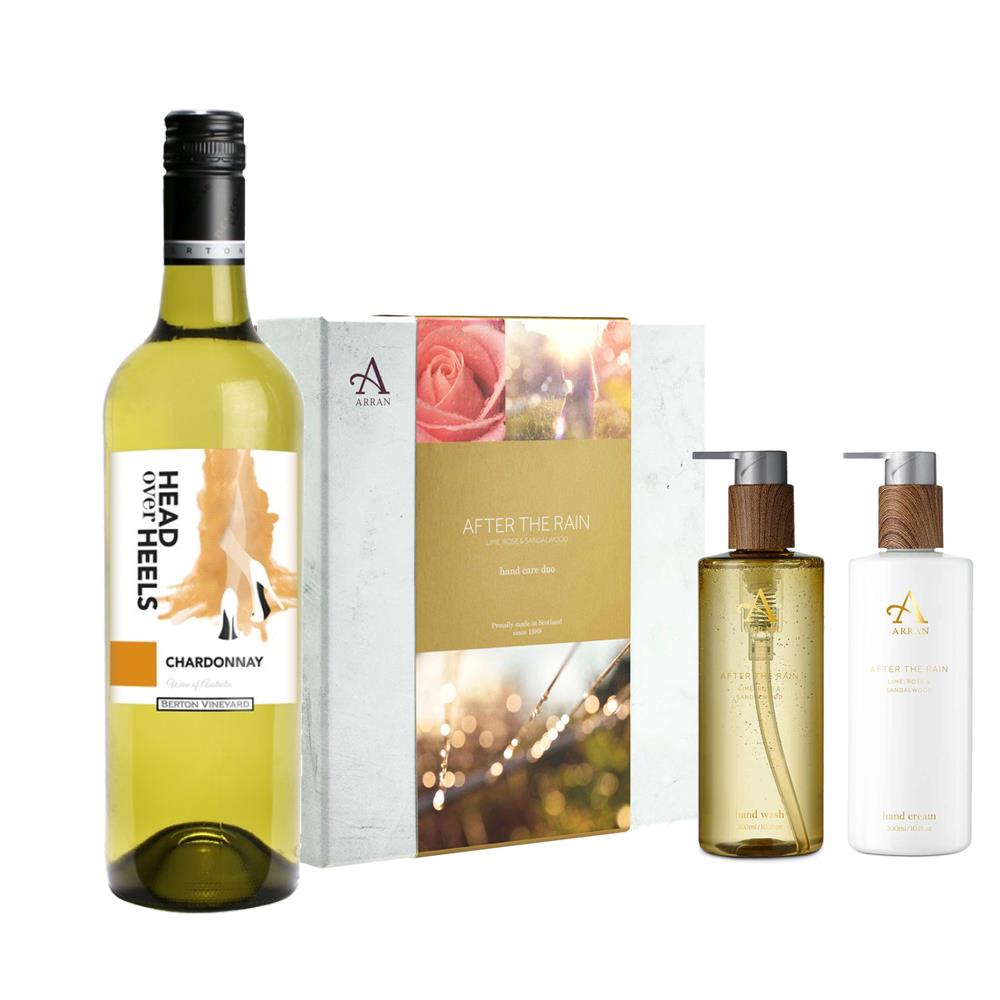 Head over Heels Chardonnay with Arran After The Rain Hand Care Set
