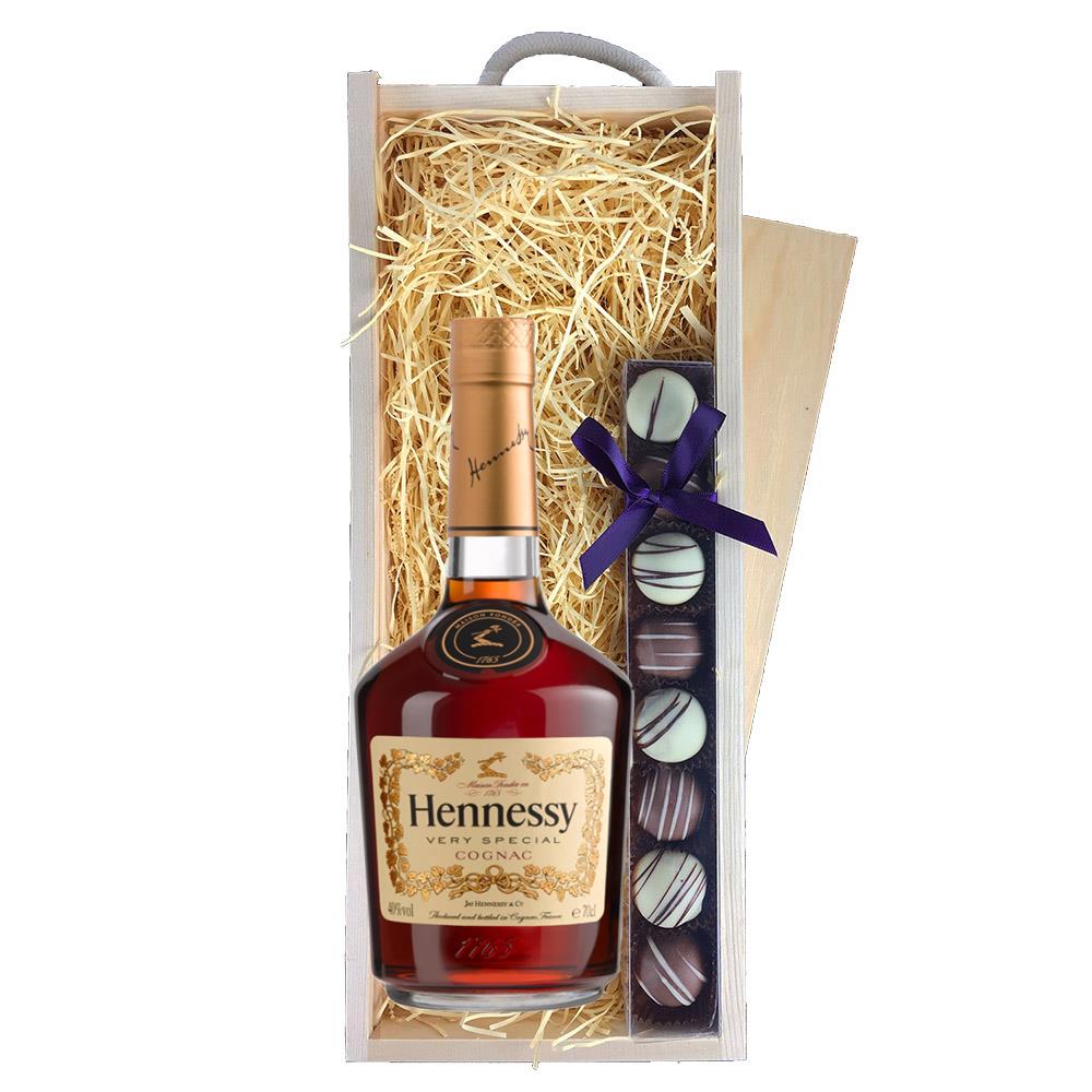 Hennessy VS Cognac 70cl & Truffles, Wooden Box
