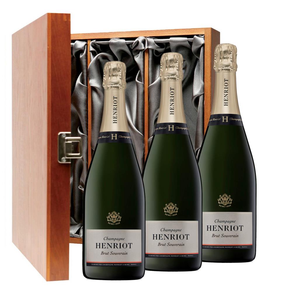 Henriot Brut Souverain Champagne 75cl Trio Luxury Gift Boxed Champagne