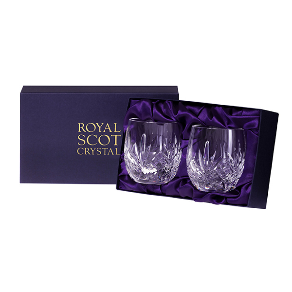 2 Royal Scot Crystal Barrel Tumblers - Highland - Presentation Boxed