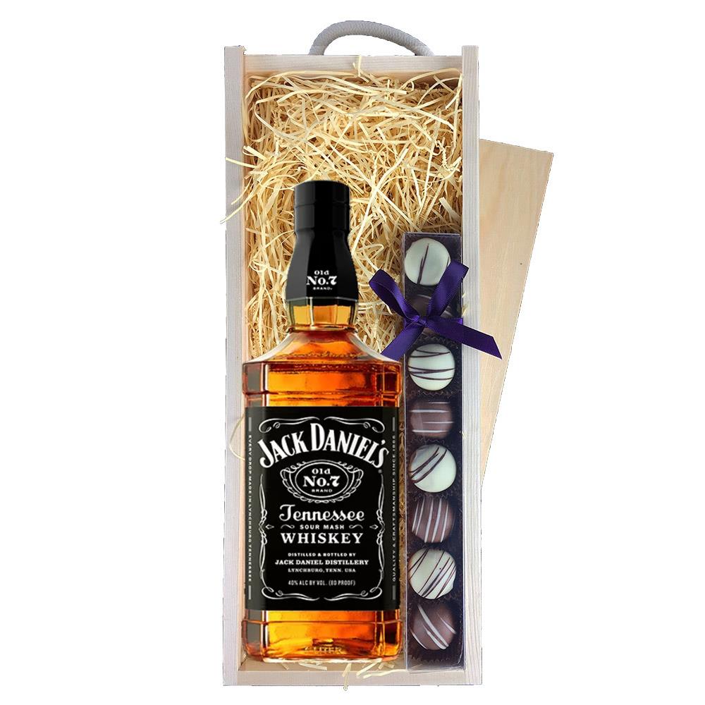 Jack Daniels Old No.7 70cl Truffles Wooden Box Buy online for UK nationwide delivery Gifts UK International
