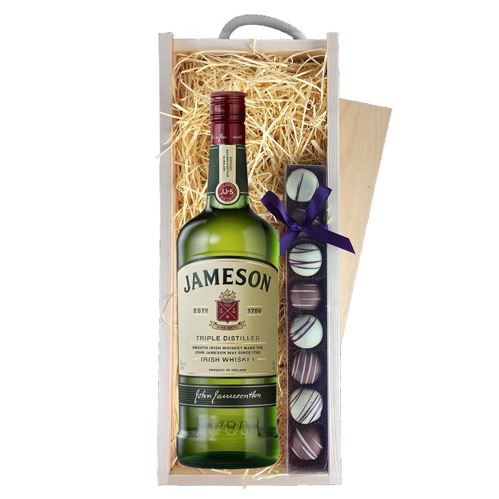 Jameson Irish Whiskey 70cl & Truffles, Wooden Box