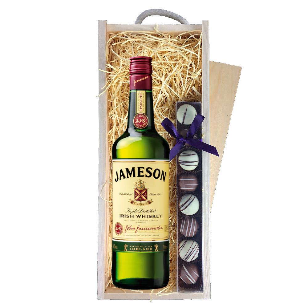 Jamesons Irish Whiskey 70cl & Truffles, Wooden Box Gifts