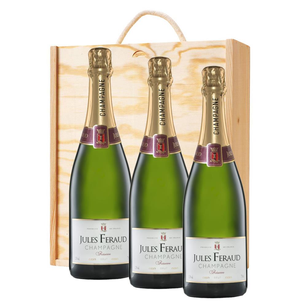 Jules Feraud Brut 75cl Trio Wooden Gift Boxed Champagne (3x75cl)