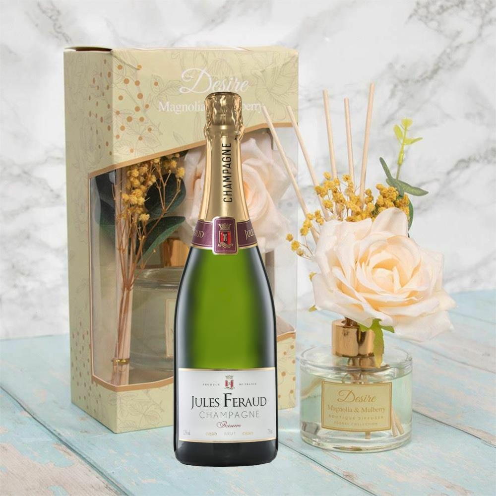 Jules Feraud Brut 75cl With Magnolia & Mulberry Desire Floral Diffuser