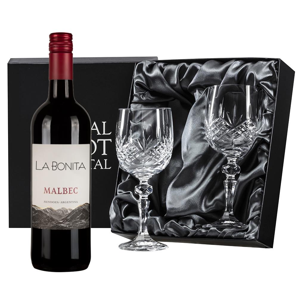 La Bonita Malbec 75cl Red Wine, With Royal Scot Wine Glasses