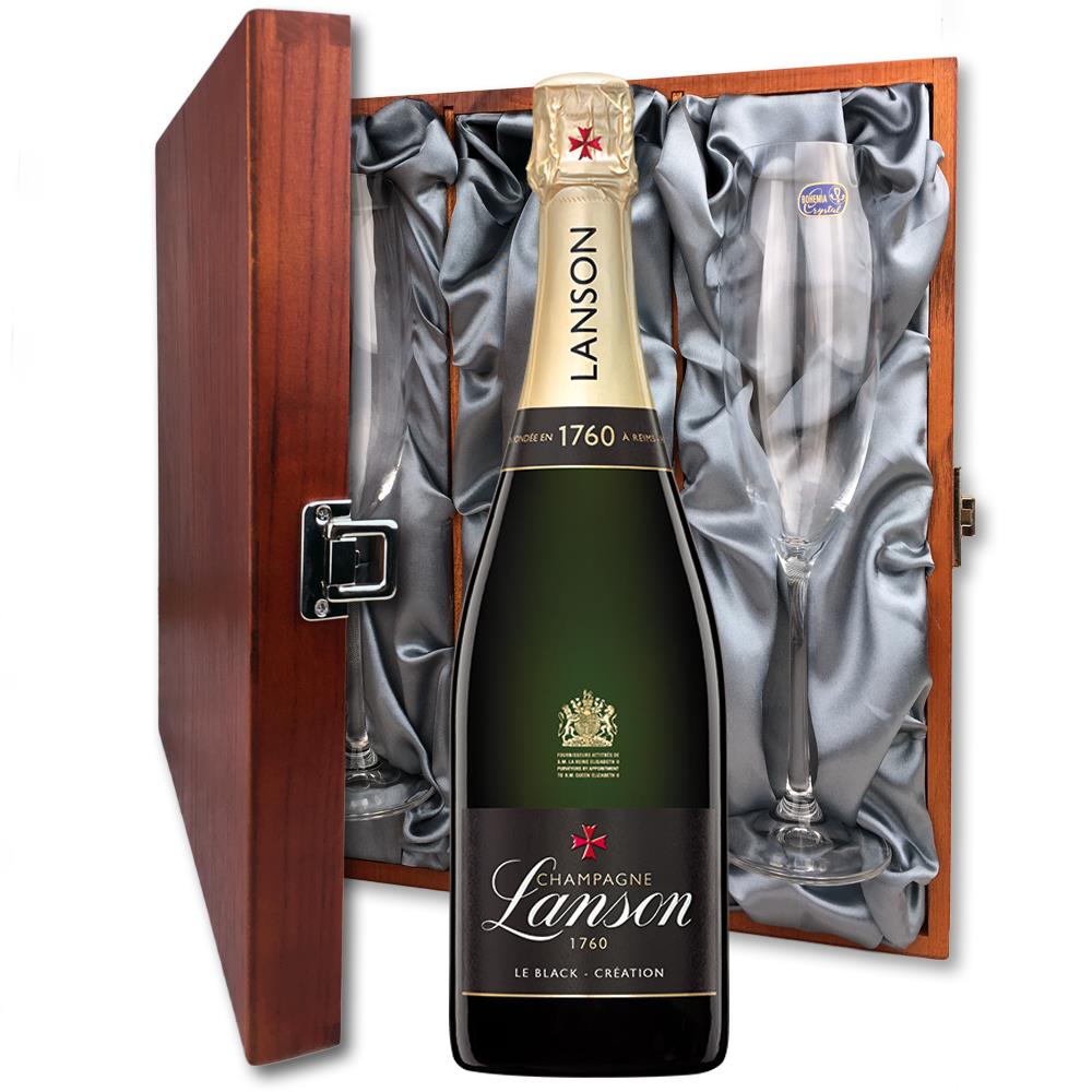 Lanson Le Black Label Brut 75cl And Flutes In Luxury Presentation Box