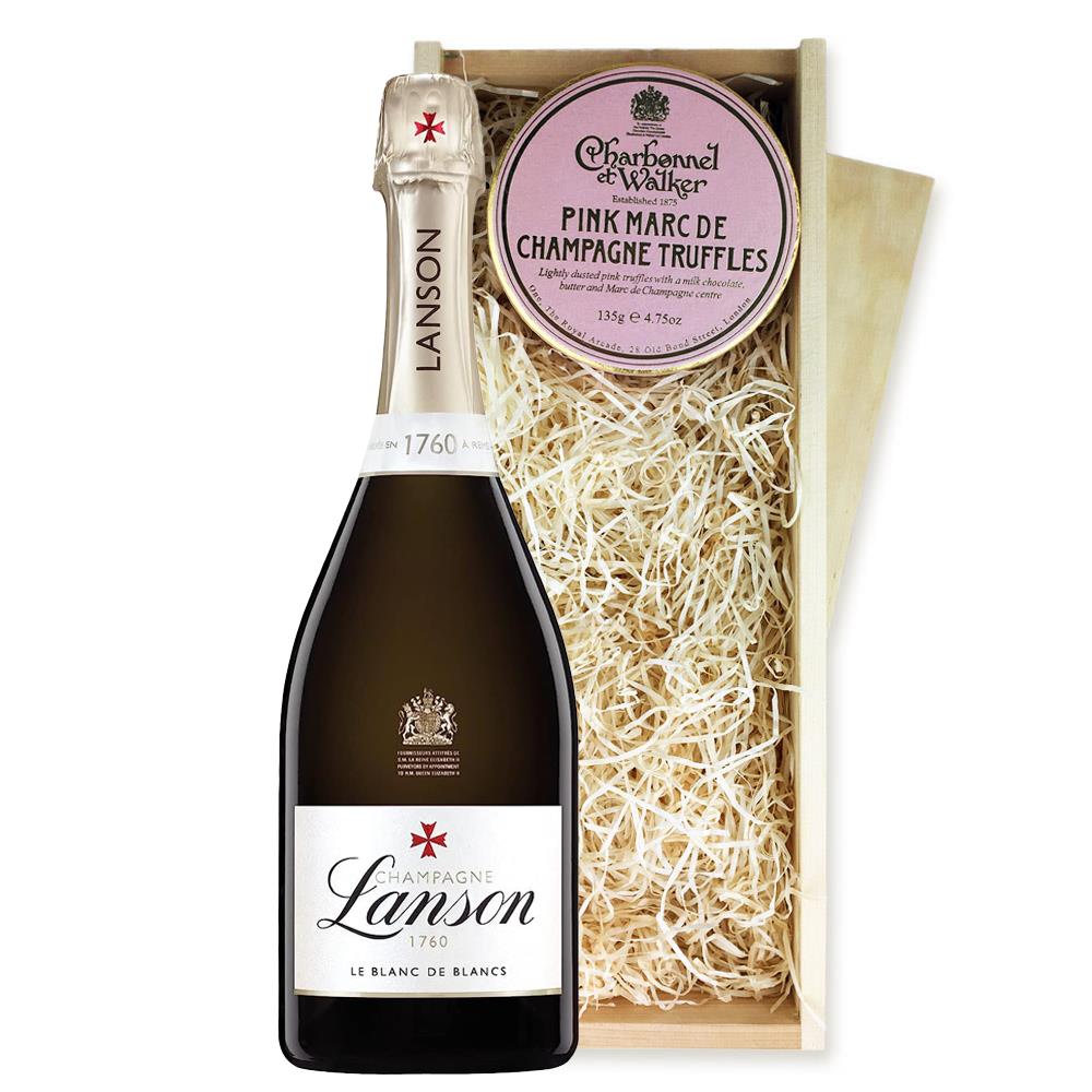 Lanson Le Blanc de Blancs Champagne 75cl And Pink Marc de Charbonnel Chocolates Box