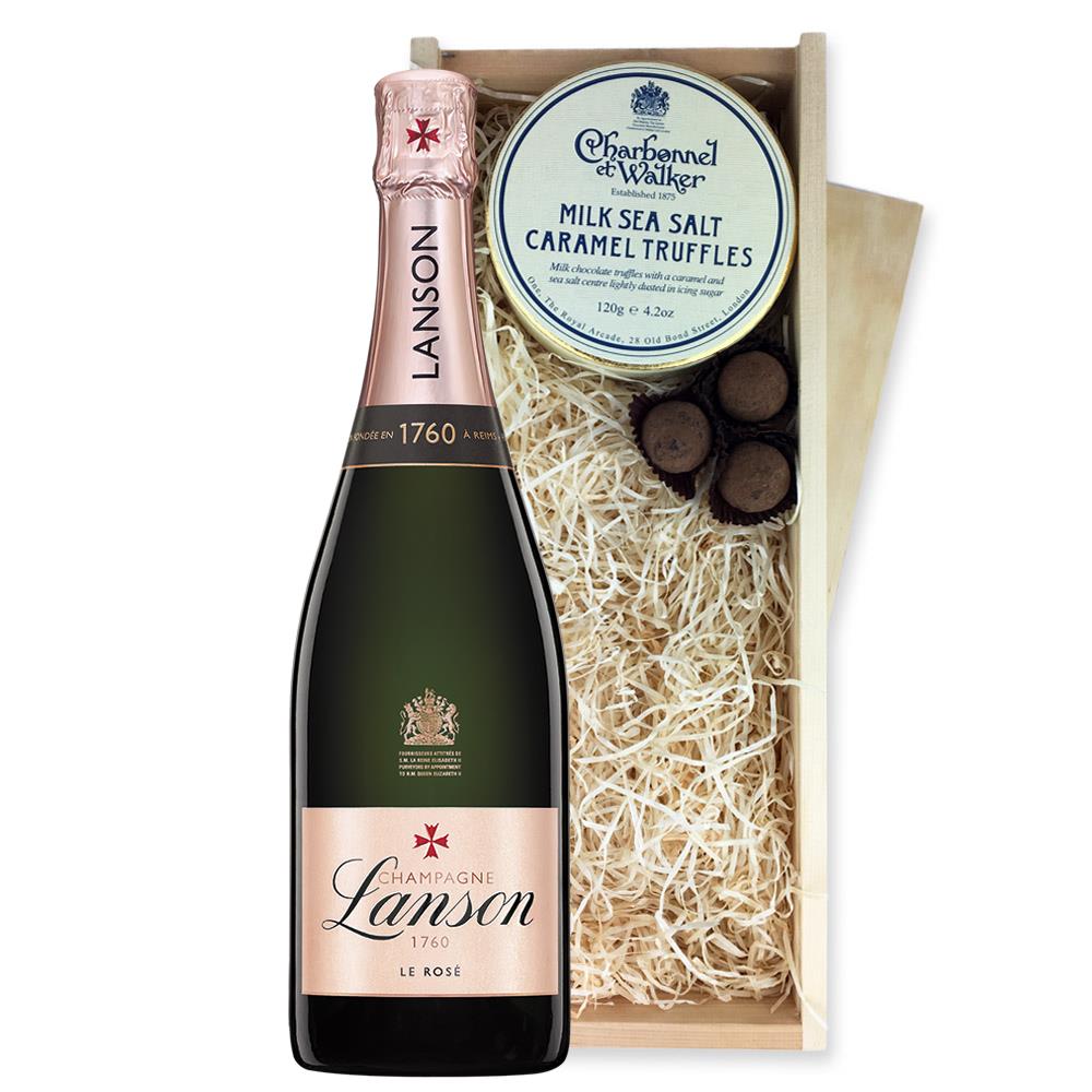 Lanson Le Rose Label Champagne 75cl And Milk Sea Salt Charbonnel Chocolates Box