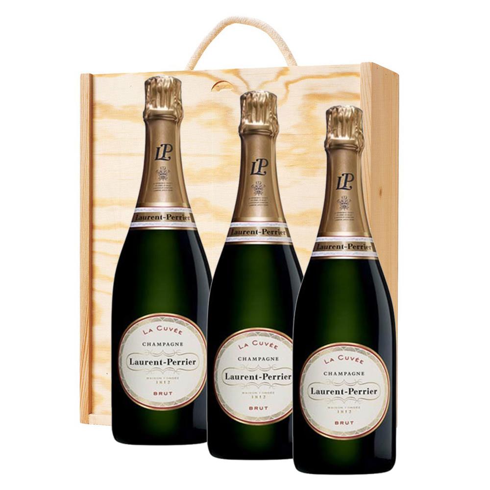 Laurent Perrier La Cuvee, NV, 75cl Trio Wooden Gift Boxed Champagne (3x75cl)