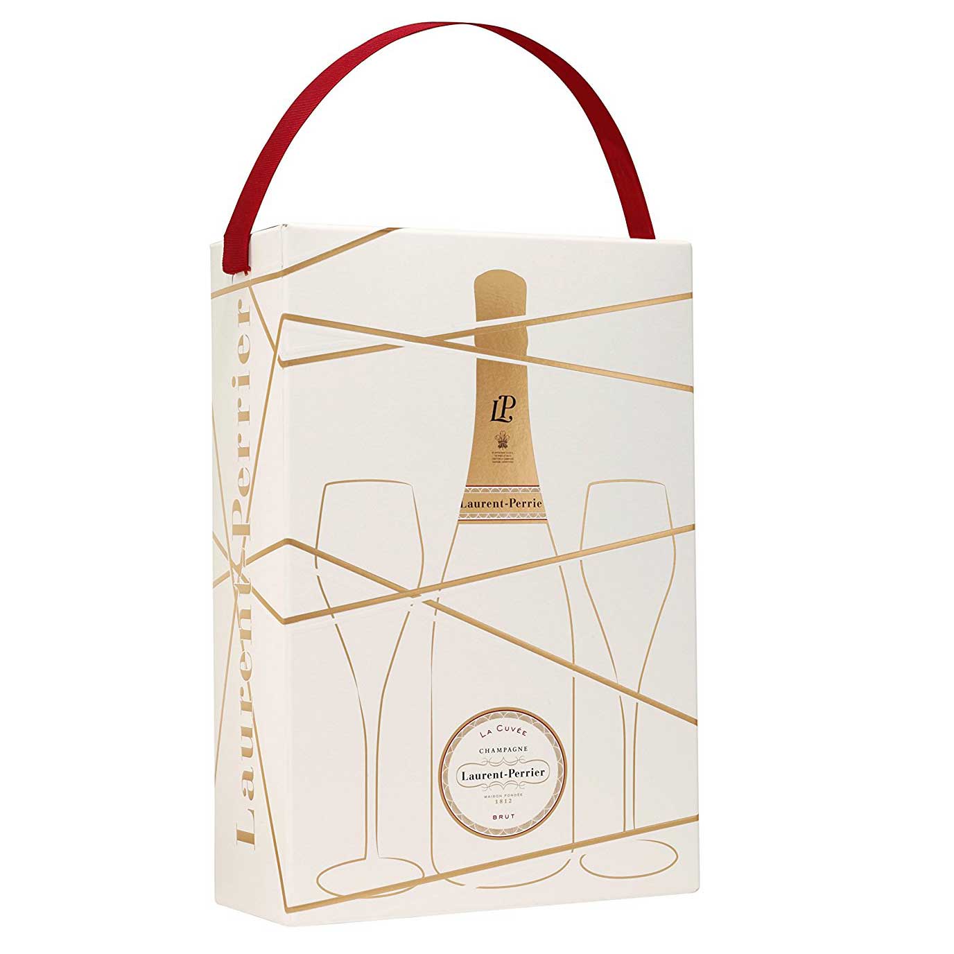 Buy And Send Two Branded Flutes and Laurent Perrier Brut Champagne Gift box