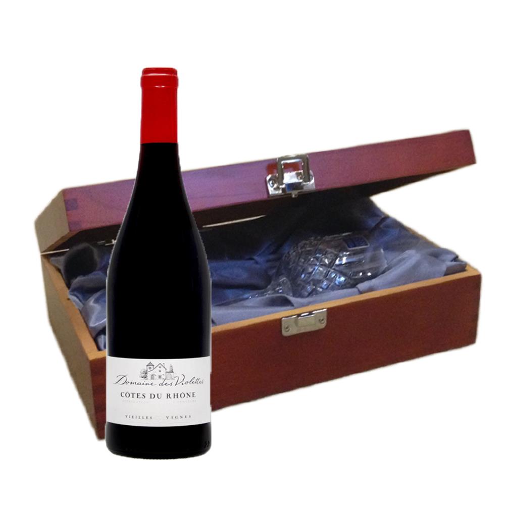 Les Violettes Cotes du Rhone In Luxury Box With Royal Scot Wine Glass