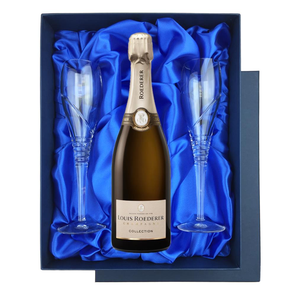 Louis Roederer Collection 242 Champagne 75cl in Blue Luxury Presentation Set With Flutes