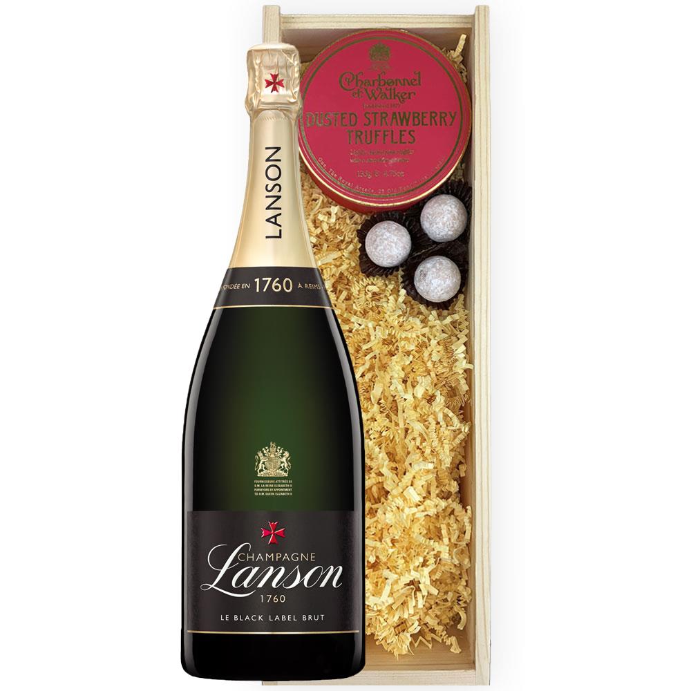 Magnum of Lanson Le Black Label, NV, Champagne And Strawberry Charbonnel Truffles Magnum Box
